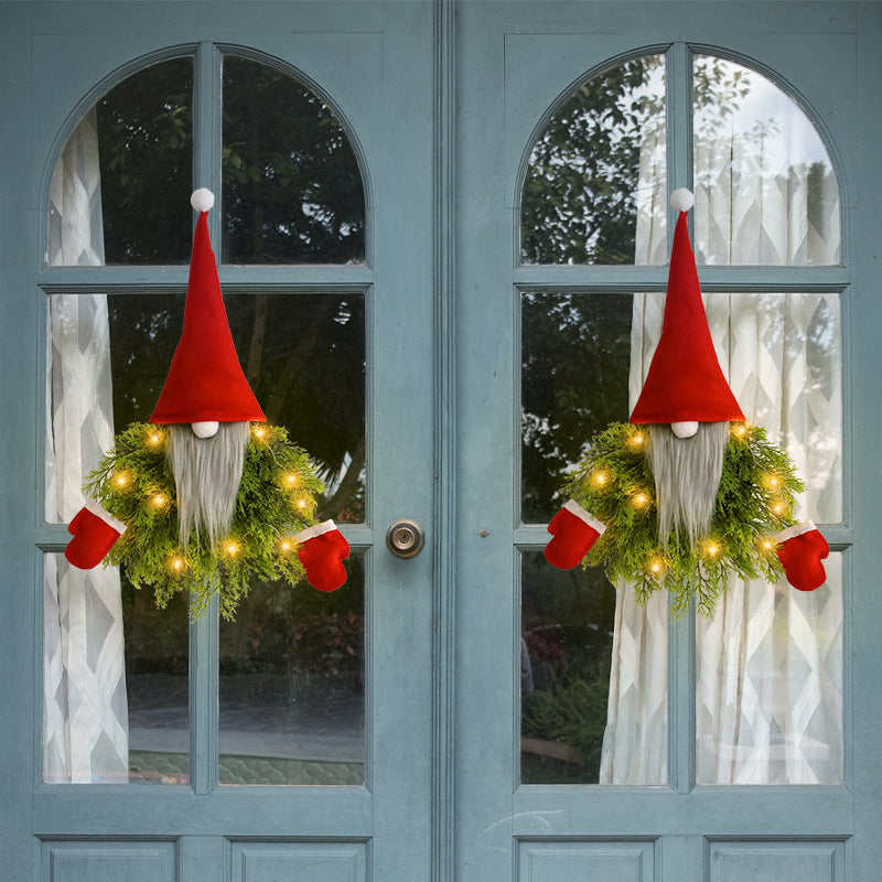 HKM-361683 Luminous Faceless Old Man Christmas Garland for Creative Door Hanging, Green Grass Hat, 40x5x55cm