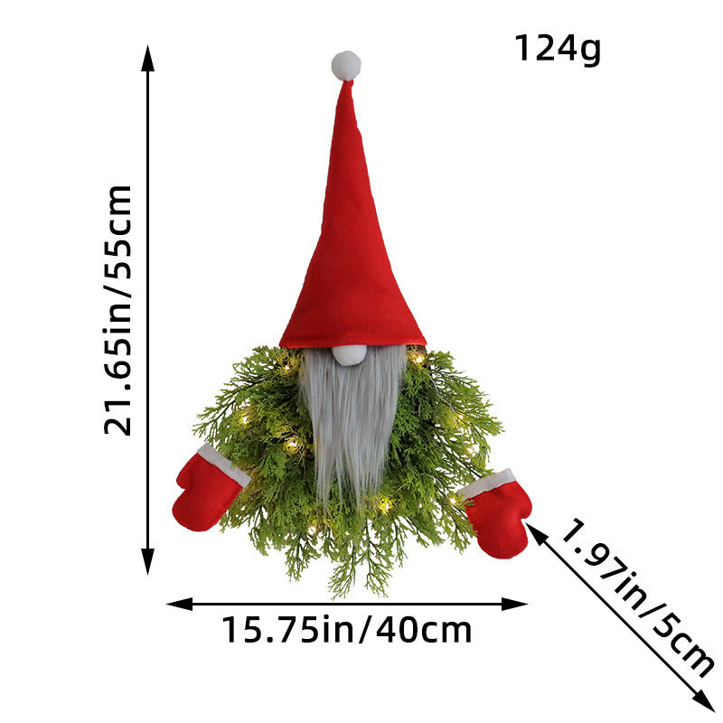 HKM-361683 Luminous Faceless Old Man Christmas Garland for Creative Door Hanging, Green Grass Hat, 40x5x55cm