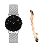 HKM-362131 Stainless Steel Mesh Women's Watch, 36mm Round Dial, Waterproof, Quartz Movement, Rose Gold