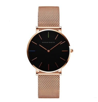 HKM-362131 Stainless Steel Mesh Women's Watch, 36mm Round Dial, Waterproof, Quartz Movement, Rose Gold