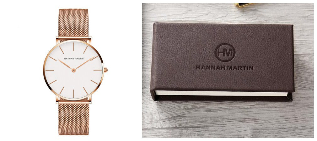 HKM-362131 Stainless Steel Mesh Women's Watch, 36mm Round Dial, Waterproof, Quartz Movement, Rose Gold