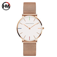HKM-362131 Stainless Steel Mesh Women's Watch, 36mm Round Dial, Waterproof, Quartz Movement, Rose Gold