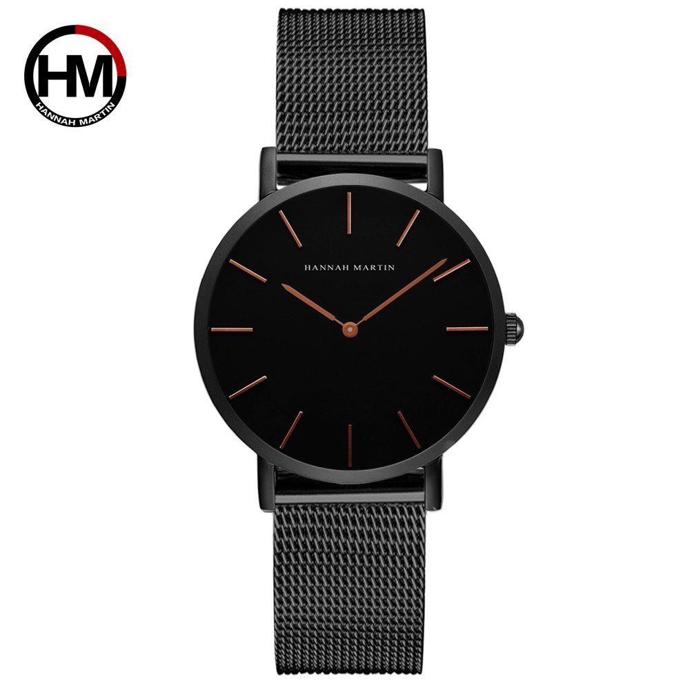 HKM-362131 Stainless Steel Mesh Women's Watch, 36mm Round Dial, Waterproof, Quartz Movement, Rose Gold