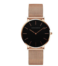HKM-362131 Stainless Steel Mesh Women's Watch, 36mm Round Dial, Waterproof, Quartz Movement, Rose Gold