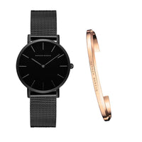 HKM-362131 Stainless Steel Mesh Women's Watch, 36mm Round Dial, Waterproof, Quartz Movement, Rose Gold