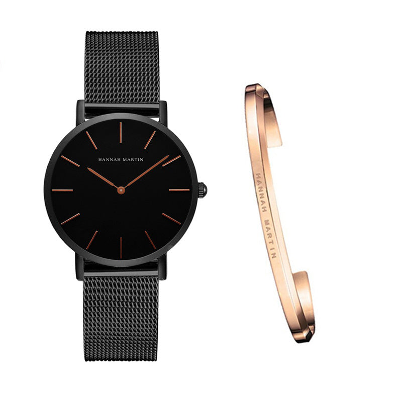 HKM-362131 Stainless Steel Mesh Women's Watch, 36mm Round Dial, Waterproof, Quartz Movement, Rose Gold