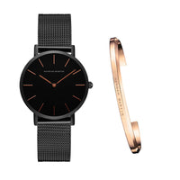 HKM-362131 Stainless Steel Mesh Women's Watch, 36mm Round Dial, Waterproof, Quartz Movement, Rose Gold