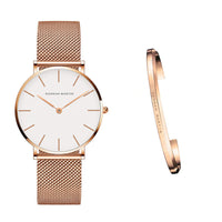 HKM-362131 Stainless Steel Mesh Women's Watch, 36mm Round Dial, Waterproof, Quartz Movement, Rose Gold