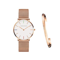 HKM-362131 Stainless Steel Mesh Women's Watch, 36mm Round Dial, Waterproof, Quartz Movement, Rose Gold