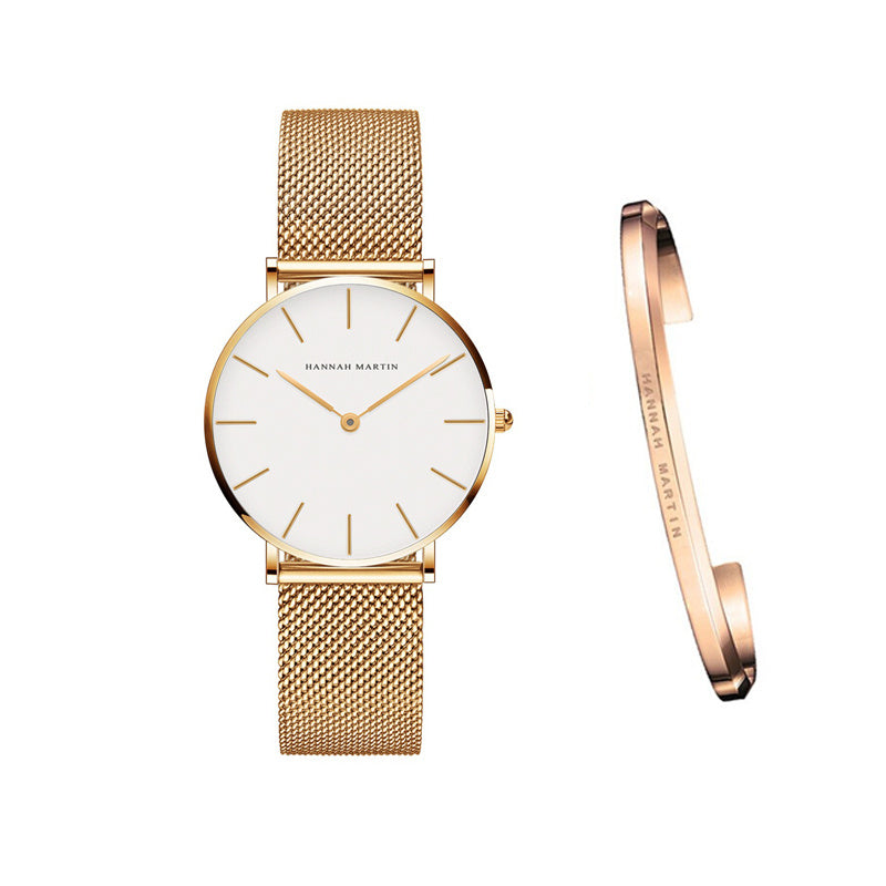 HKM-362131 Stainless Steel Mesh Women's Watch, 36mm Round Dial, Waterproof, Quartz Movement, Rose Gold