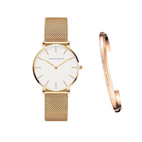 HKM-362131 Stainless Steel Mesh Women's Watch, 36mm Round Dial, Waterproof, Quartz Movement, Rose Gold