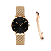 HKM-362131 Stainless Steel Mesh Women's Watch, 36mm Round Dial, Waterproof, Quartz Movement, Rose Gold
