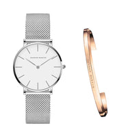 HKM-362131 Stainless Steel Mesh Women's Watch, 36mm Round Dial, Waterproof, Quartz Movement, Rose Gold