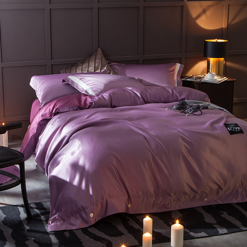 HKM-362387 Cotton Four-Piece Bedding Set with Soft Silk-Like Finish for 1.5m, 1.8m, and 2.0m Beds