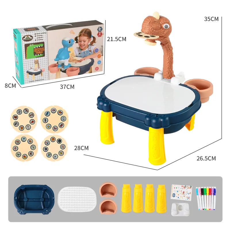KTX-362387 Dinosaur Projection Drawing Toy with Building Blocks for Kids Indoor Basketball Game