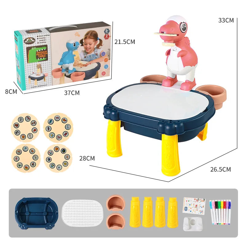 KTX-362387 Dinosaur Projection Drawing Toy with Building Blocks for Kids Indoor Basketball Game