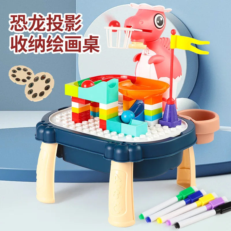 KTX-362387 Dinosaur Projection Drawing Toy with Building Blocks for Kids Indoor Basketball Game