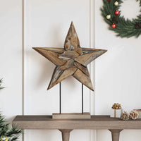 HKM-362515 Teak Wood Poinsettia Christmas Decoration - Rustic Indoor Ornament, 45 x 5 x 60 cm