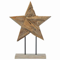 HKM-362515 Teak Wood Poinsettia Christmas Decoration - Rustic Indoor Ornament, 45 x 5 x 60 cm