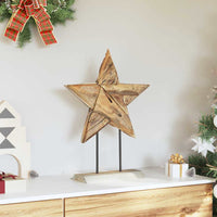 HKM-362515 Teak Wood Poinsettia Christmas Decoration - Rustic Indoor Ornament, 45 x 5 x 60 cm