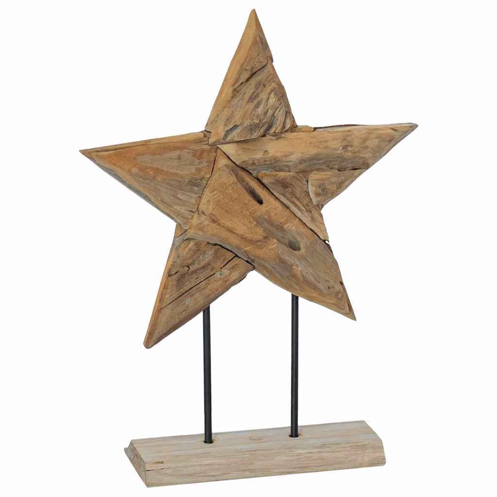 HKM-362515 Teak Wood Poinsettia Christmas Decoration - Rustic Indoor Ornament, 45 x 5 x 60 cm