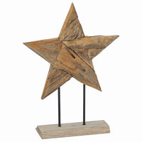 HKM-362515 Teak Wood Poinsettia Christmas Decoration - Rustic Indoor Ornament, 45 x 5 x 60 cm