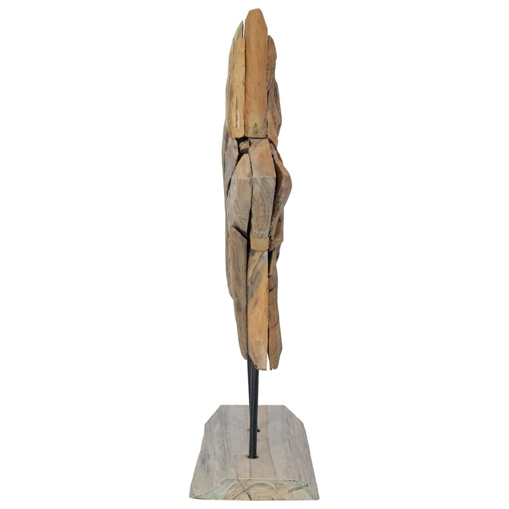 HKM-362515 Teak Wood Poinsettia Christmas Decoration - Rustic Indoor Ornament, 45 x 5 x 60 cm