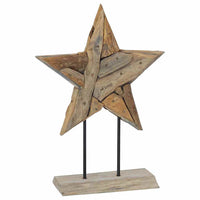 HKM-362515 Teak Wood Poinsettia Christmas Decoration - Rustic Indoor Ornament, 45 x 5 x 60 cm