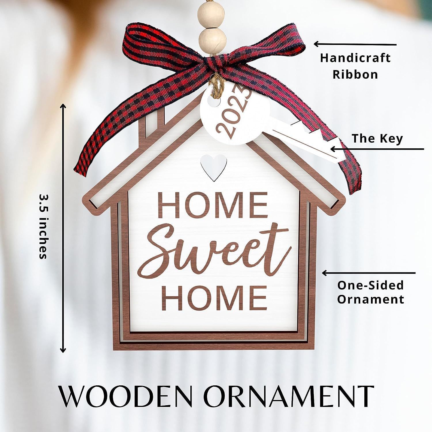 HKM-362835 Three-Dimensional Wooden Christmas House Pendant - 9cm Holiday Decor