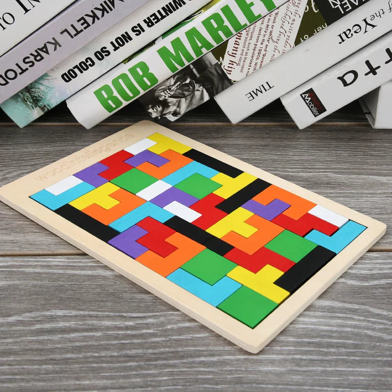 HKM-363283 Classic Wooden Tangram Puzzle - Colorful Educational Cognitive Game for Kids Ages 3+