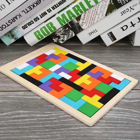 HKM-363283 Classic Wooden Tangram Puzzle - Colorful Educational Cognitive Game for Kids Ages 3+