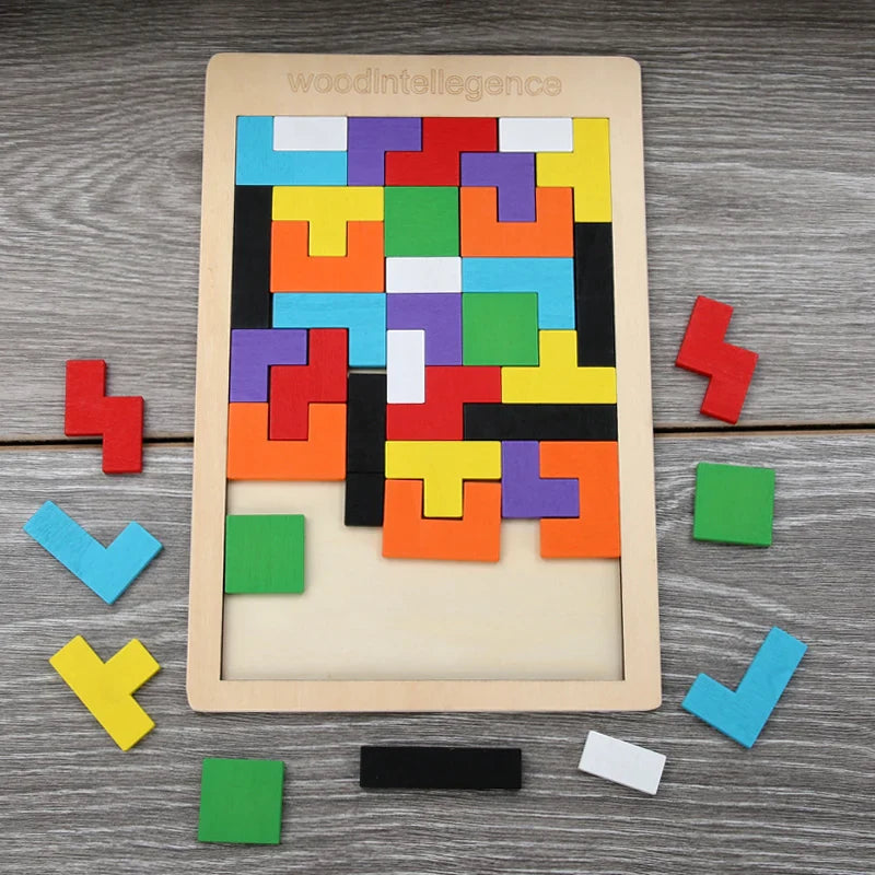 HKM-363283 Classic Wooden Tangram Puzzle - Colorful Educational Cognitive Game for Kids Ages 3+