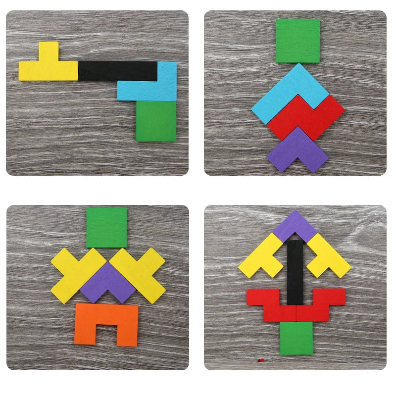 HKM-363283 Classic Wooden Tangram Puzzle - Colorful Educational Cognitive Game for Kids Ages 3+