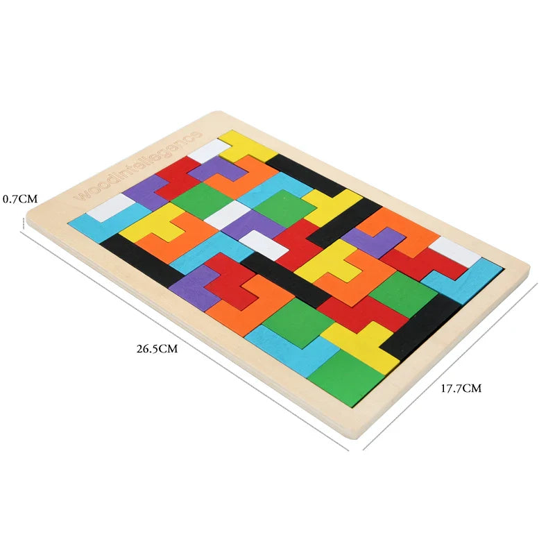 HKM-363283 Classic Wooden Tangram Puzzle - Colorful Educational Cognitive Game for Kids Ages 3+