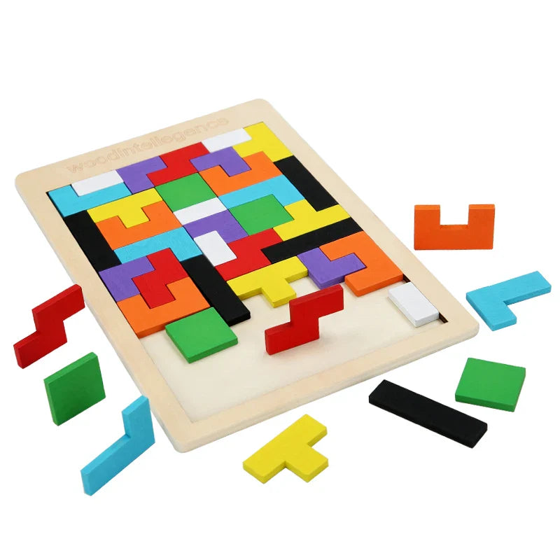 HKM-363283 Classic Wooden Tangram Puzzle - Colorful Educational Cognitive Game for Kids Ages 3+