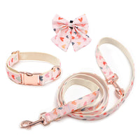 HKM-363411 Valentine's Day Two-Piece Dog Walking Suit with Collar, Bow, and Leash in Various Patterns