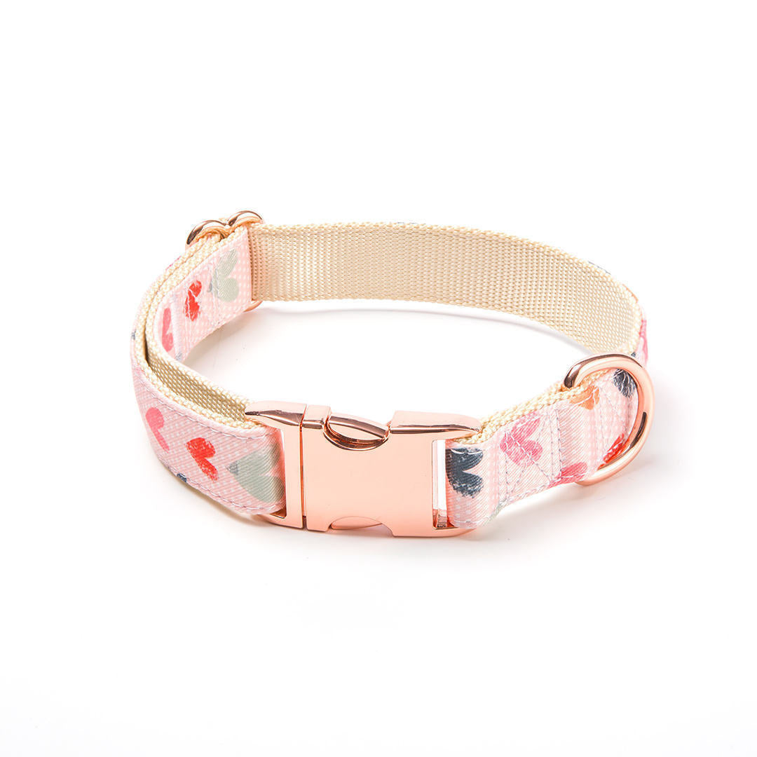 HKM-363411 Valentine's Day Two-Piece Dog Walking Suit with Collar, Bow, and Leash in Various Patterns