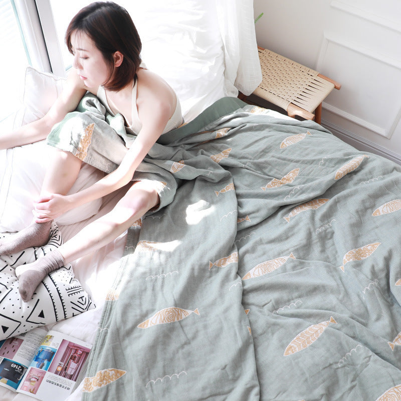 HKM-363539 Pure Cotton Lightweight Summer Towel Blanket - Available in 150x200cm & 200x230cm Sizes
