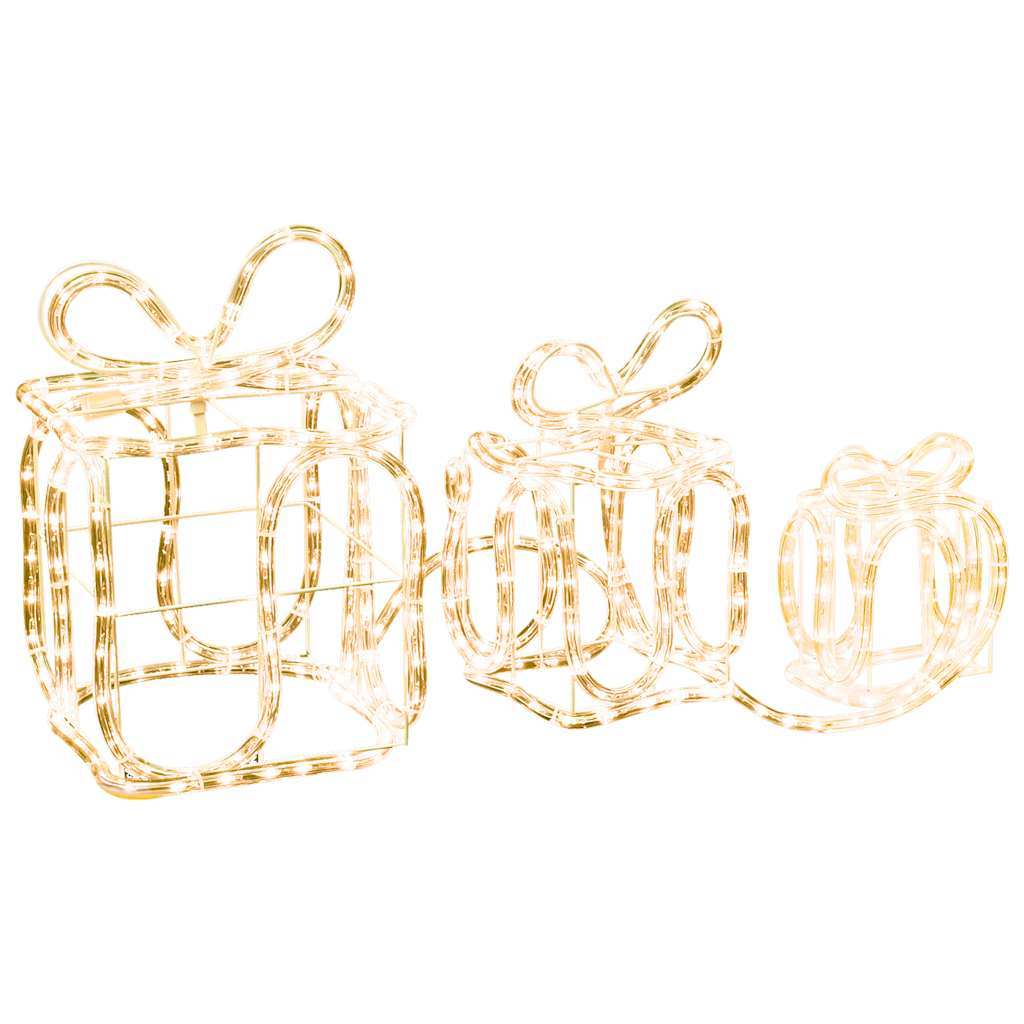 HKM-363667 3D Christmas Gift Box Decorations with 180 Warm White LEDs, Waterproof Indoor Outdoor Holiday Decor
