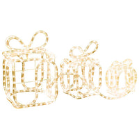 HKM-363667 3D Christmas Gift Box Decorations with 180 Warm White LEDs, Waterproof Indoor Outdoor Holiday Decor