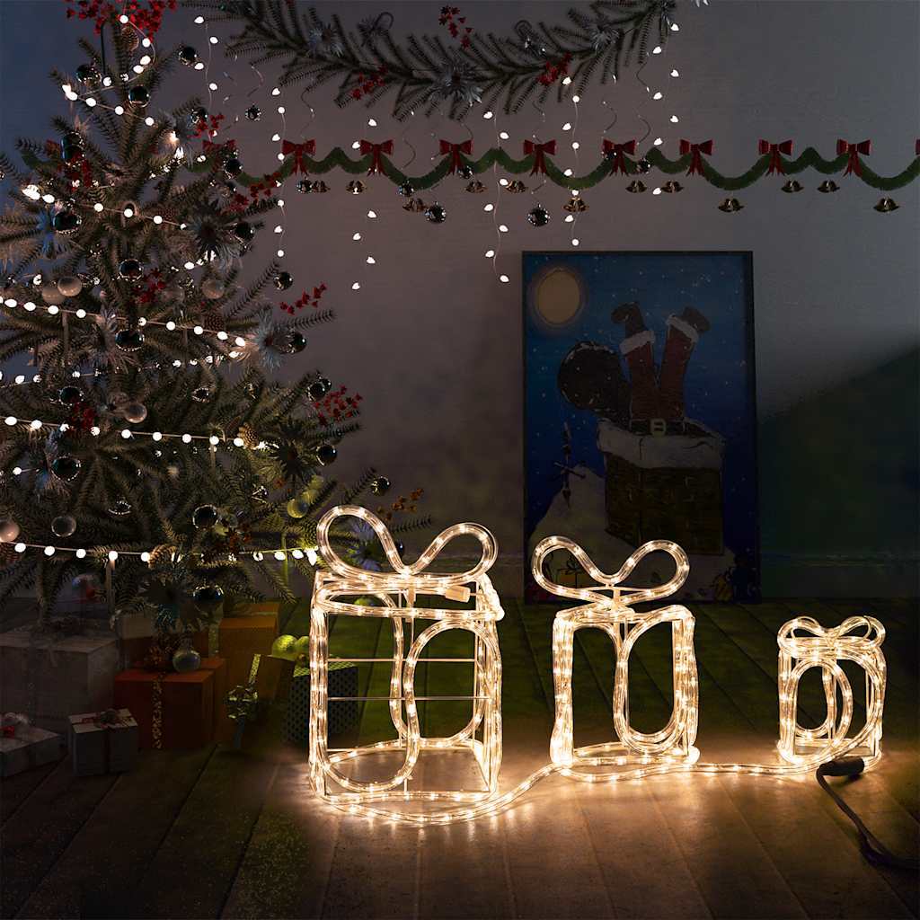 HKM-363667 3D Christmas Gift Box Decorations with 180 Warm White LEDs, Waterproof Indoor Outdoor Holiday Decor