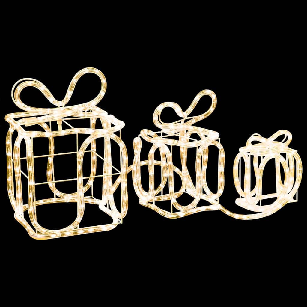HKM-363667 3D Christmas Gift Box Decorations with 180 Warm White LEDs, Waterproof Indoor Outdoor Holiday Decor