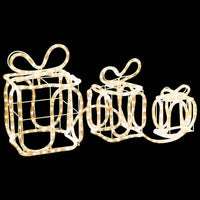HKM-363667 3D Christmas Gift Box Decorations with 180 Warm White LEDs, Waterproof Indoor Outdoor Holiday Decor