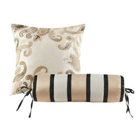 HKM-363859 12 Piece Elegant Queen Bed Set with Cotton Sheets and Decorative Pillows in Black and Gold