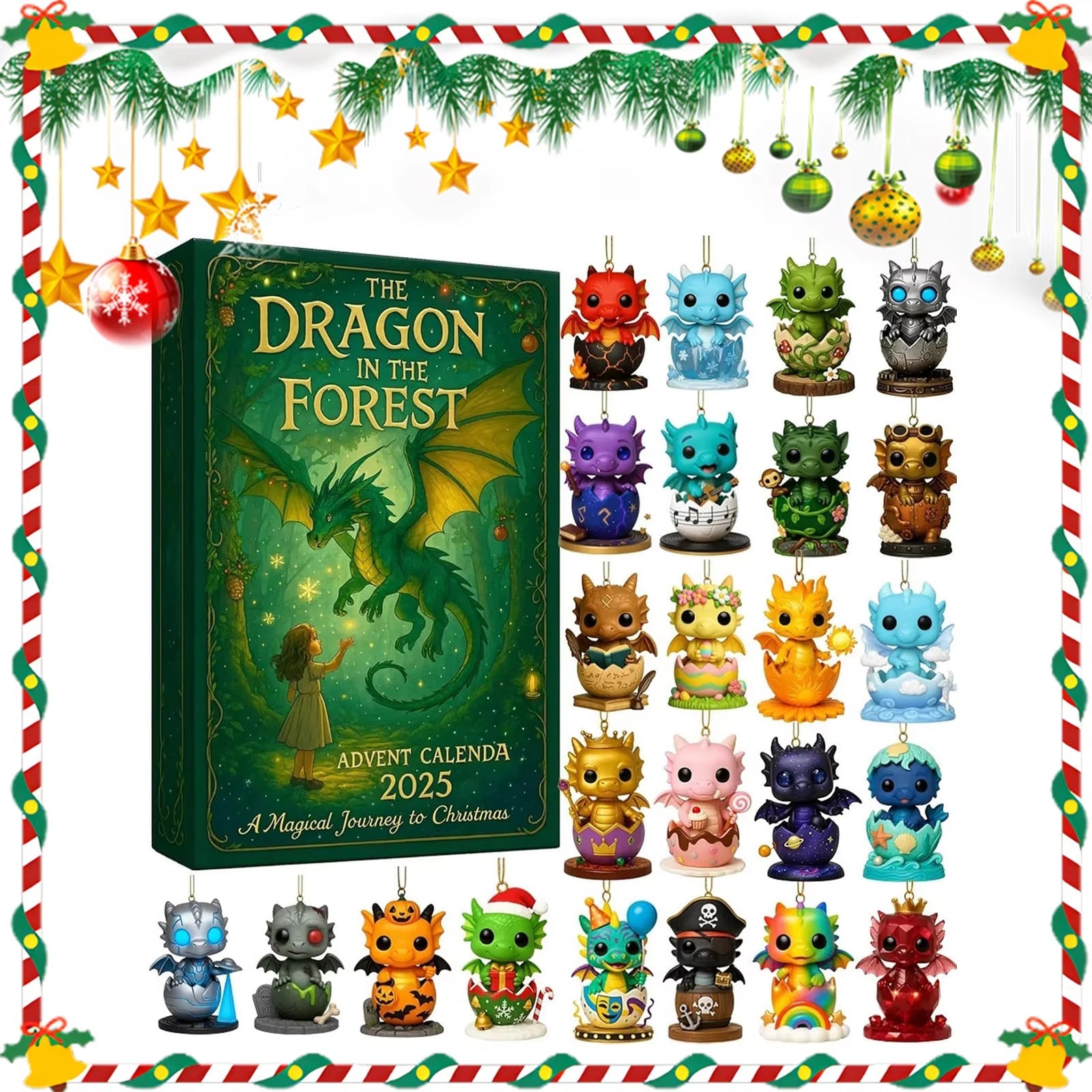 HKM-363987 Forest Dragon Advent Calendar - Festive Acrylic Countdown to Christmas, 26x18x3cm