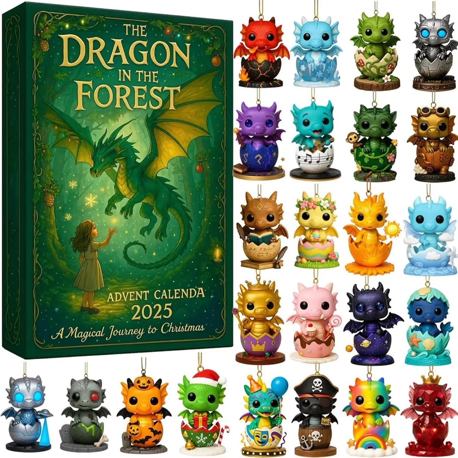HKM-363987 Forest Dragon Advent Calendar - Festive Acrylic Countdown to Christmas, 26x18x3cm