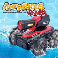 HKM-364115 Amphibious 2.4G Remote Control Car - Light & Water Jetting RC Tank with Soft Rubber Wheels for All Terrain Fun