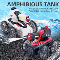 HKM-364115 Amphibious 2.4G Remote Control Car - Light & Water Jetting RC Tank with Soft Rubber Wheels for All Terrain Fun