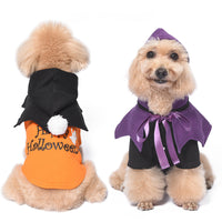 HKM-364435 Halloween Pumpkin Two-Piece Casual Dog Sweater Shawl Clothes in Black and Orange