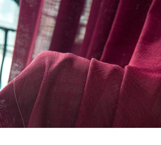 HKM-364691 Solid Color Linen Curtains for Various Window Types - Cotton Blend with Half Shading Function